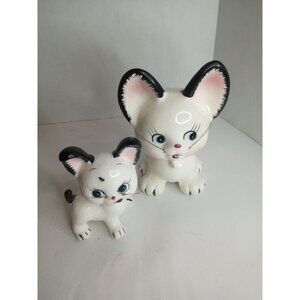 Vintage White Cat And Kitten Family Missing Chain Japan Big Eyed Kitschy